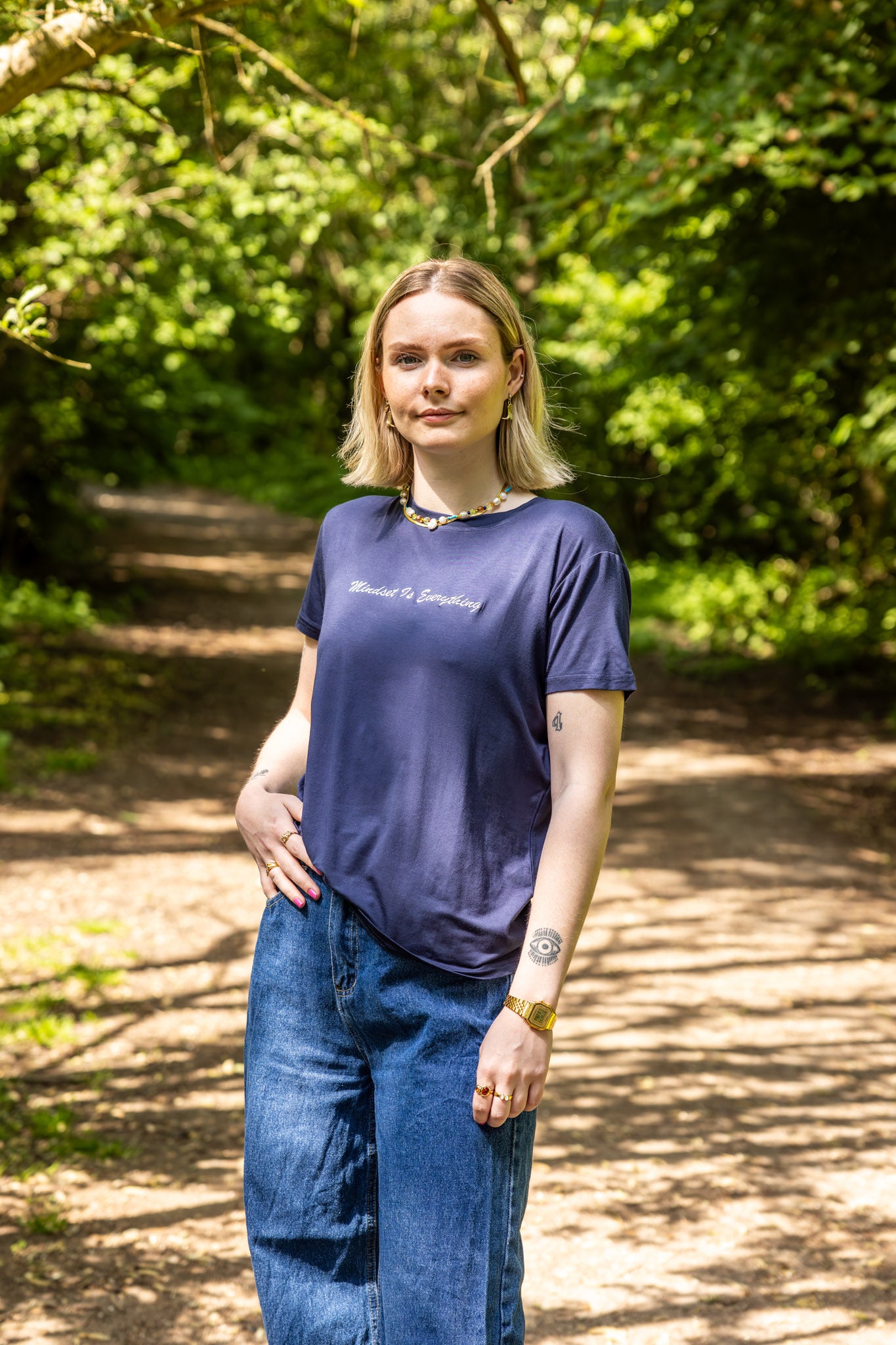 Navy Bamboo T-shirt - "Mindset is everything" - Women