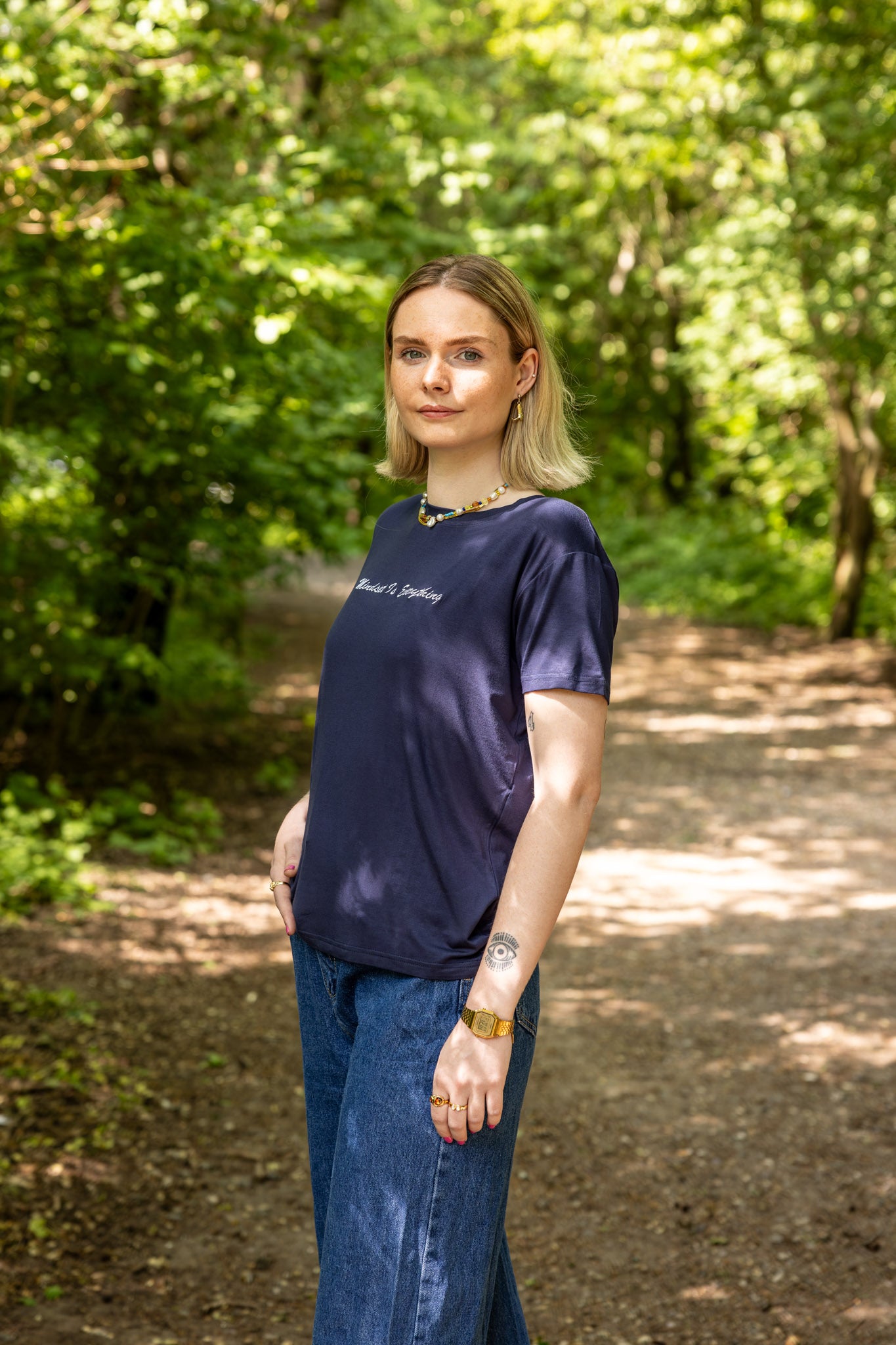 Navy Bamboo T-shirt - "Mindset is everything" - Women